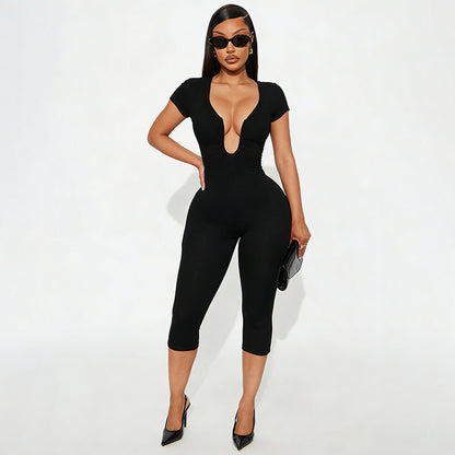 DZHT J25JP479 slim fit slimming chest U-collar jumpsuit