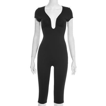 DZHT J25JP479 slim fit slimming chest U-collar jumpsuit