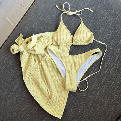 (4 days ready to ship) SY swimsuit three-piece backless drawstring strap bikini three-piece set