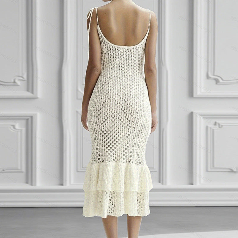 CYB knit halter dress Beach skirt flounce long skirt women's overall hip skirt