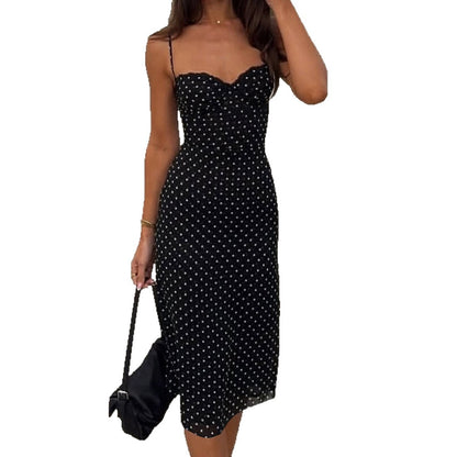 DLS Spring 2026 polka dot print elegant lace sexy suspender dress
