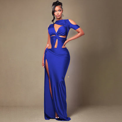 DZHT J26DS017 fashion dignified hollow St. Tropez one-sleeve dress