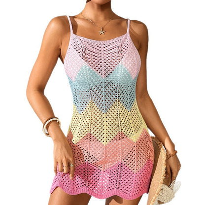CYB knitted sling hip skirt textured macaron color U-neck knitted beach skirt