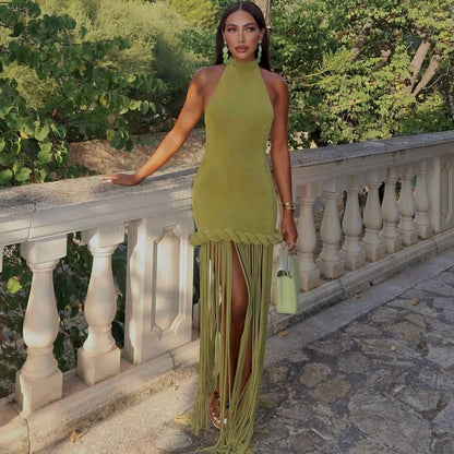 SXR 2026 spring tassel design halter sexy backless dress