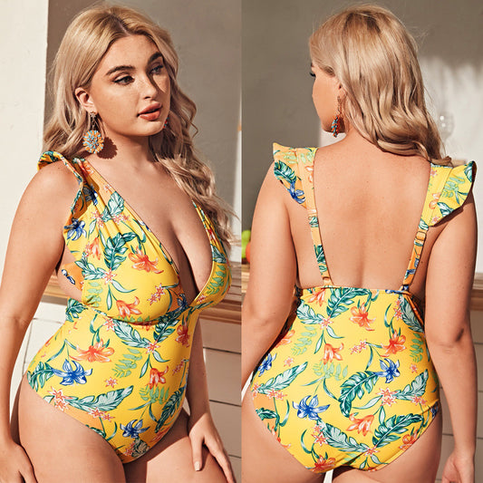 LF (L-4XL) swimsuit women's one piece sexy plus size floral