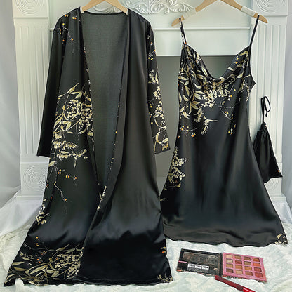 DNL printed small cherry emulation silk nightgown Ice Silk suspender skirt nightdress