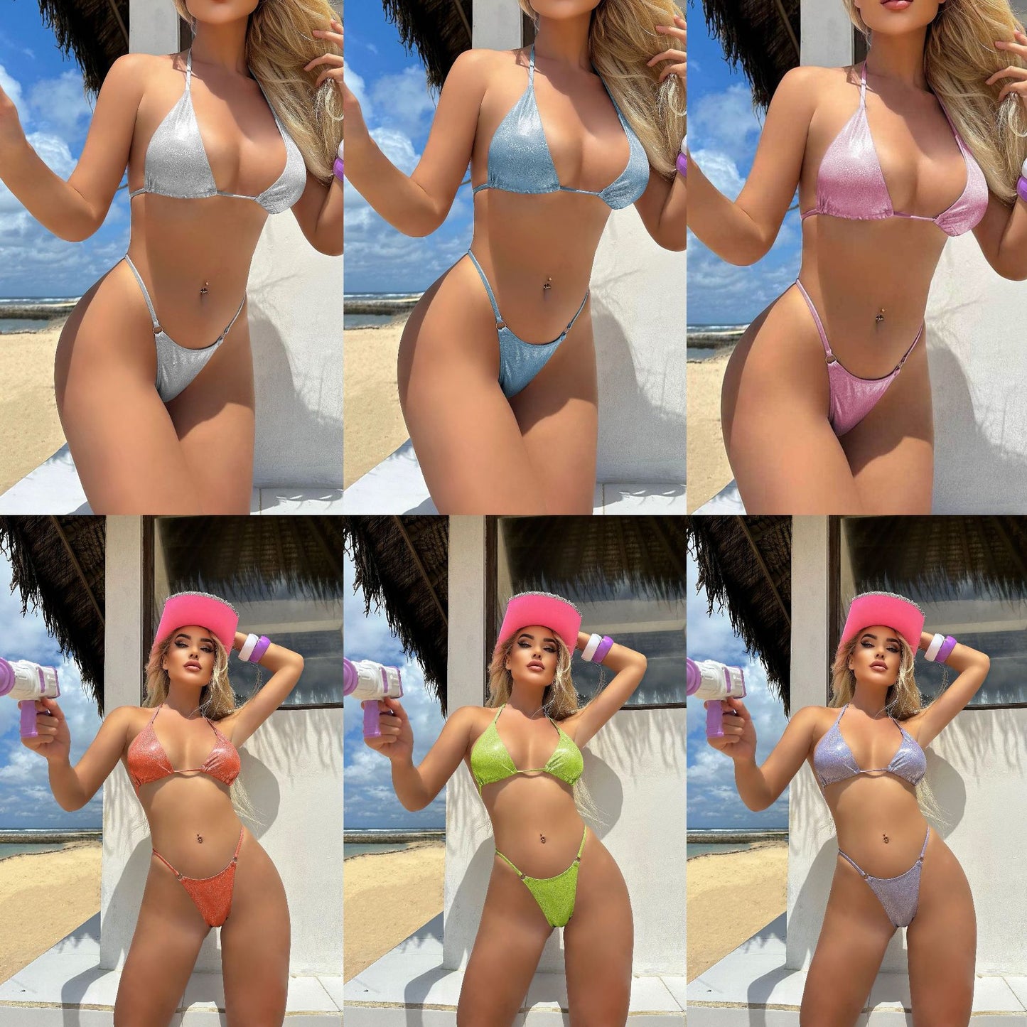 (4 days ready to ship) SY T-shaped split shiny bikini