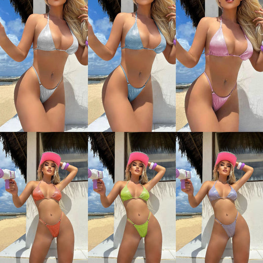 (4 days ready to ship) SY T-shaped split shiny bikini