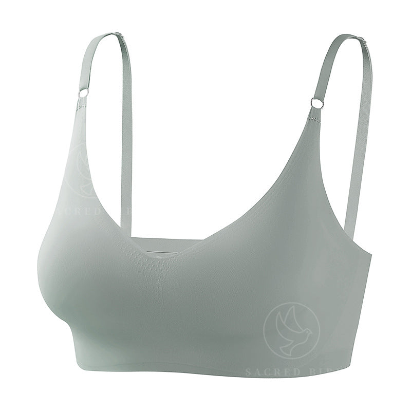 Plus size traceless adjustable push up underwear V-neck without steel ring bra bra thin mould Cup