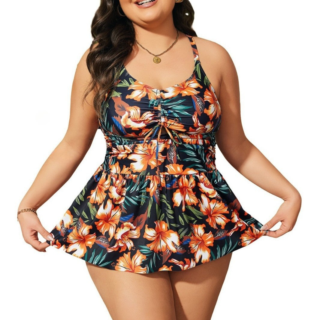 CL (L-4XL) split skirt plus size swimsuit printing flab hiding thin bikini