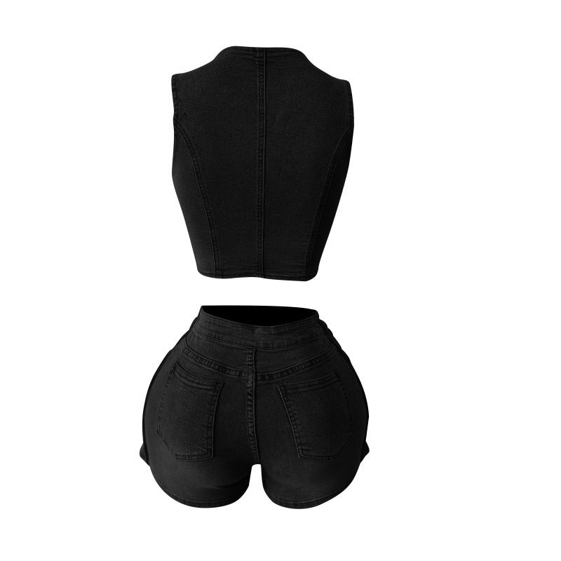 MZ (S-2XL) denim vest MZ88641 stretch apron shorts suit