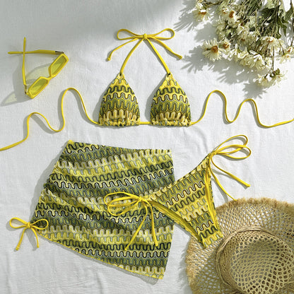 (4 days ready to ship) SY embroidery gradient three piece swimsuit bikini