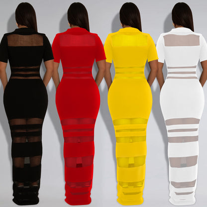 XYZ C7437 sheer mesh splicing package arm dress