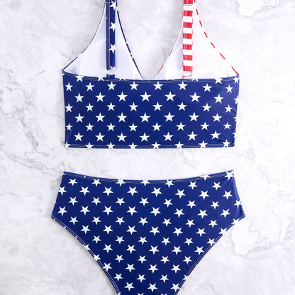 CL (L-4XL) plus size swimsuit digital printing high waist women's split bikini bikini