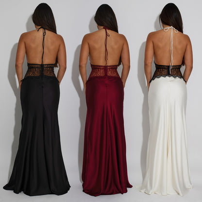 XYZ C7546 lace V-neck stitched backless dress