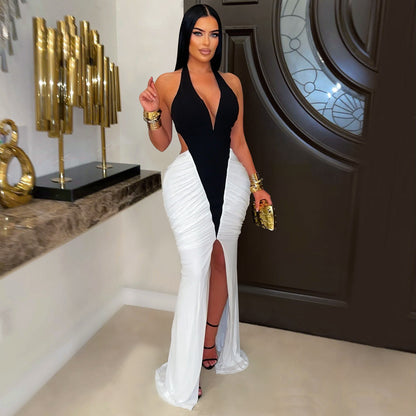 XYZ C7573v collar arm covering split backless dress