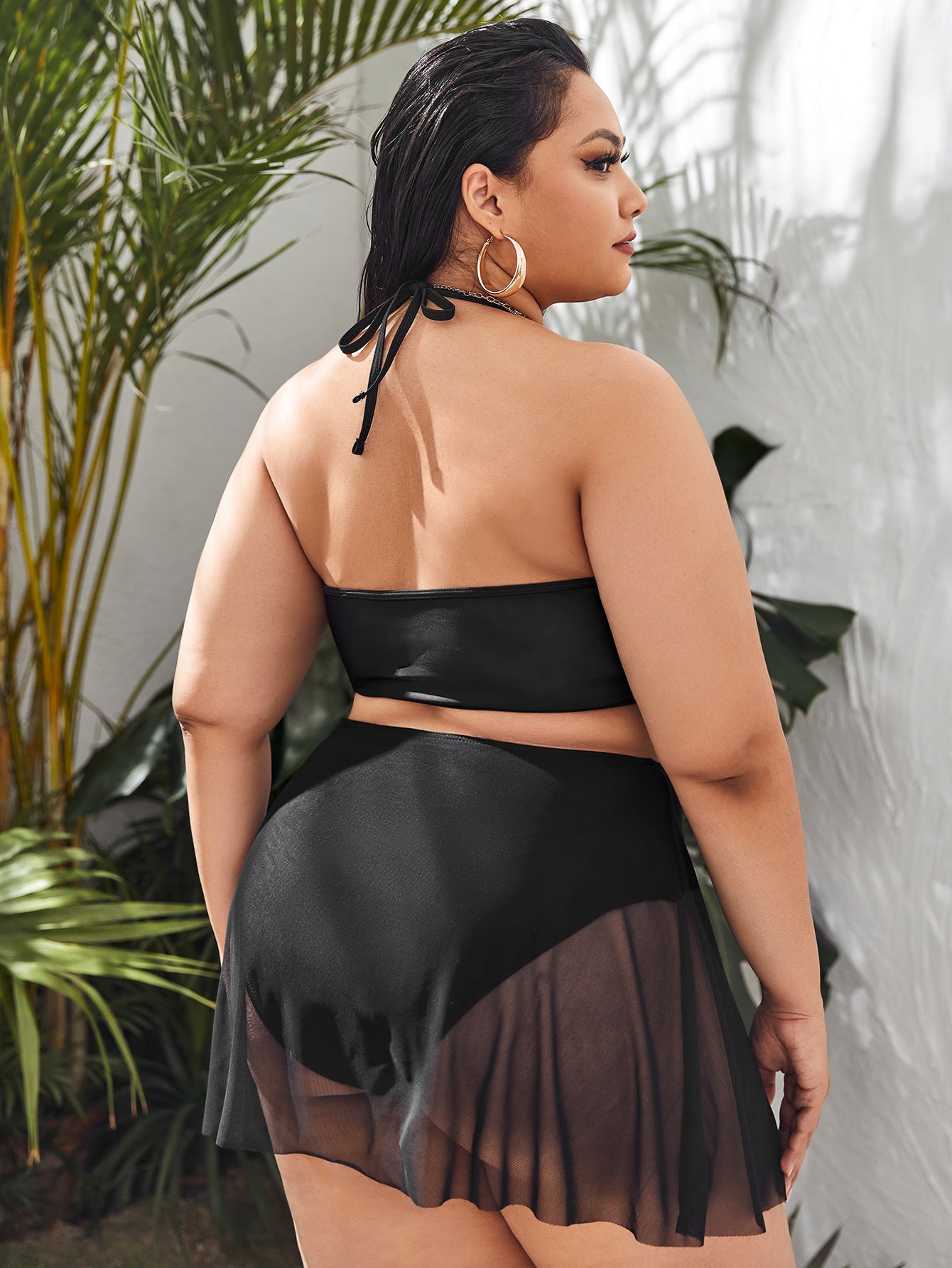 LF (L-4XL) split Black Ribbon yarn bikini swimsuit women's plus size