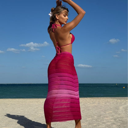 (4 days ready to ship) SY gradient mesh three-piece beach dress bikini