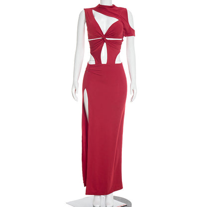 DZHT J26DS017 fashion dignified hollow St. Tropez one-sleeve dress