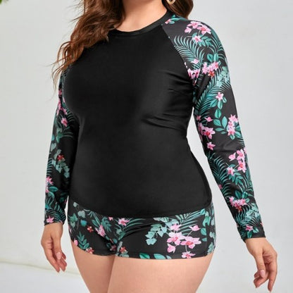 CL (L-4XL) printed large size swimsuit women's two-piece set boxer beach hot spring