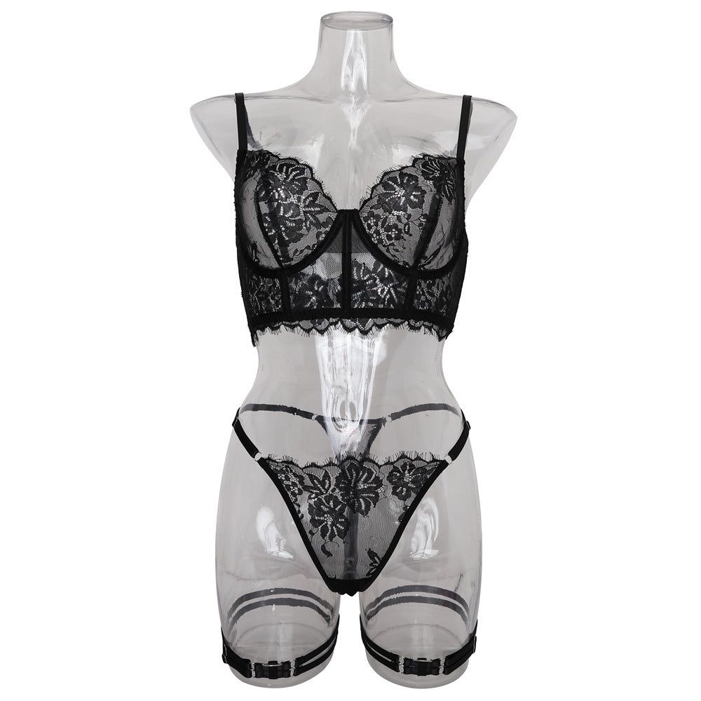 Sexy lingerie steel ring Fishbone lace three-piece set 1926