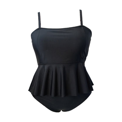 LF (L-4XL) 2026 swimsuit women's split solid color black plus size plump girls triangle