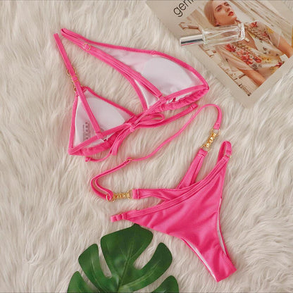 Sexy bikini Crystal Diamond striped strap split female luxury
