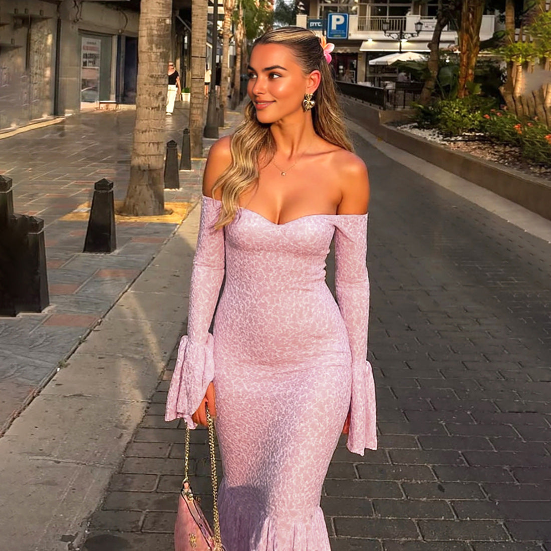 SXR summer off-the-shoulder dress high waist sheath dress