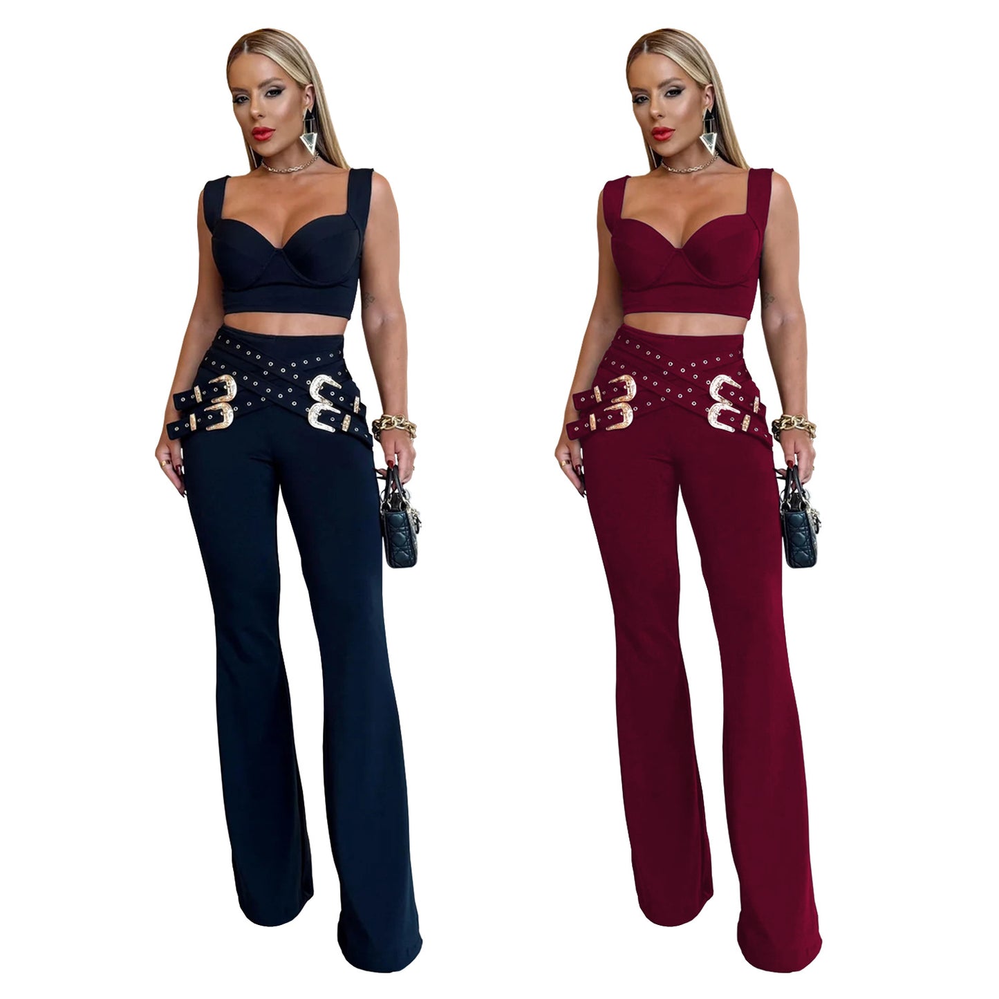 XYZ C7540 casual eyelet button top and trousers suit