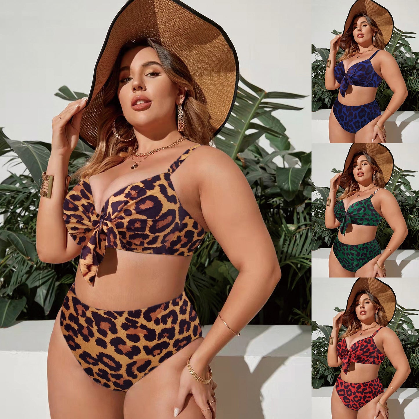LF (L-4XL) women's split color printing swimsuit plus size