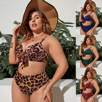 LF (L-4XL) women's split color printing swimsuit plus size