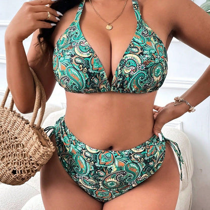 CL (L-4XL) floral tie-neck triangle cup plus size swimsuit bikini bikini swimsuit