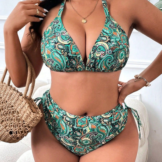 CL (L-4XL) floral tie-neck triangle cup plus size swimsuit bikini bikini swimsuit