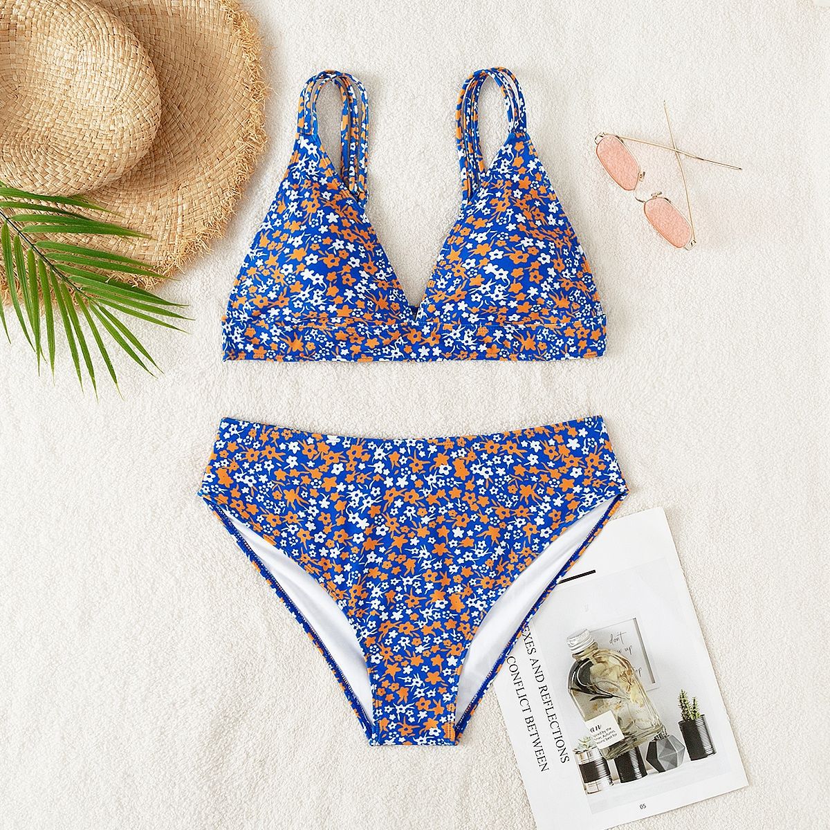 CL (L-4XL) plus size swimsuit women's split bikini printed high waist briefs