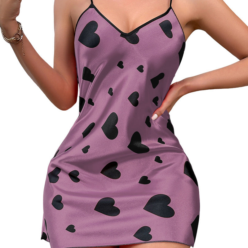 DNL Ice Silk suspender skirt artificial silk backless nightdress love skirt