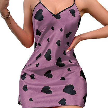 DNL Ice Silk suspender skirt artificial silk backless nightdress love skirt
