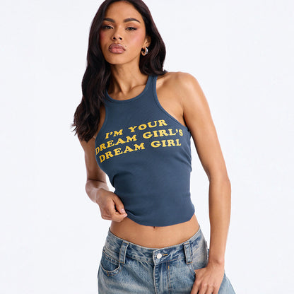 DZHT D26TP078 summer women's shirt letters offset printing thread sleeveless vest