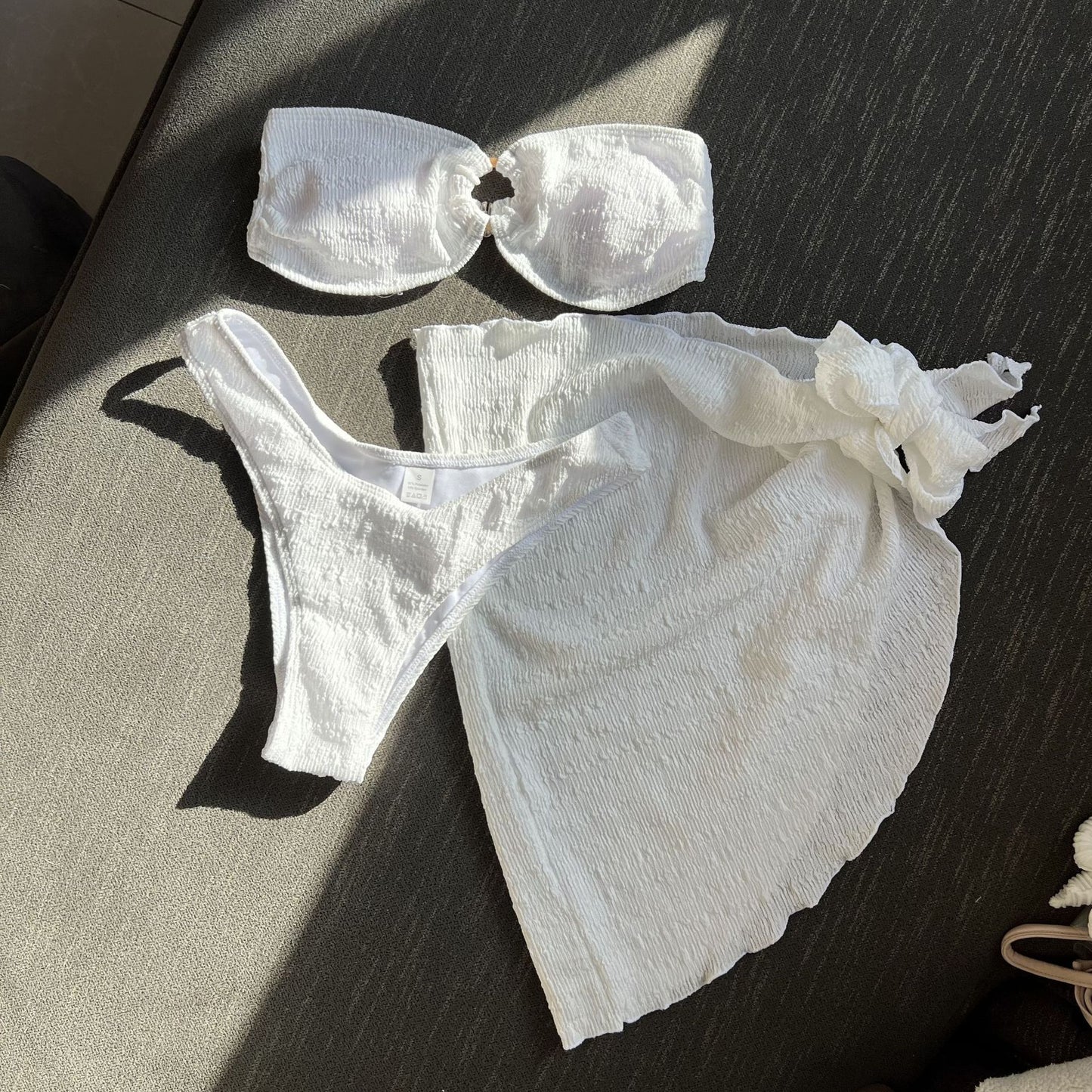 (4 days ready to ship) SY textured cloth tube top three piece swimsuit bikini