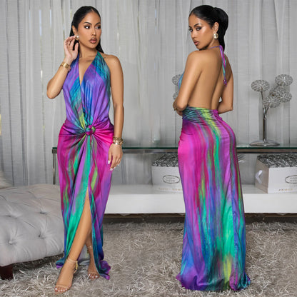 XYZ C7459 elegant slim fit tied printed dress