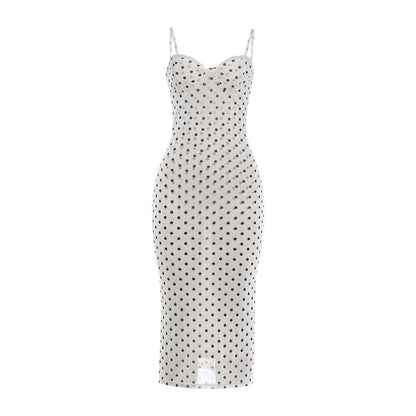 DLS polka dot print elegant lace lace spaghetti-strap dress