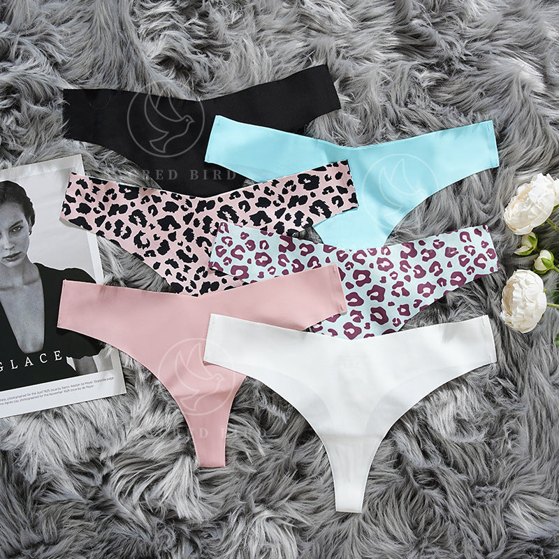 Leopard print T-back low waist T-shaped seamless one-piece cotton crotch comfortable breathable underwear