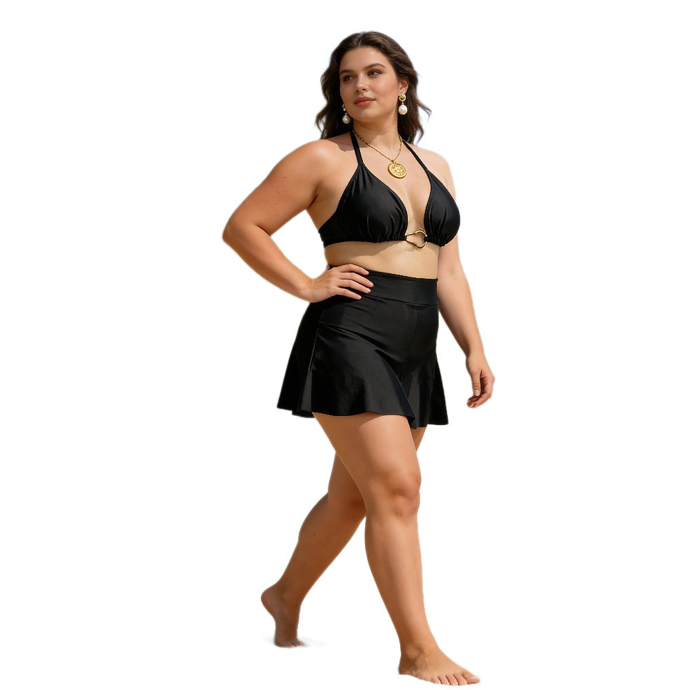 CL (L-4XL) 2026 plus size swimsuit sexy slingback high waist pleated skirt bikini split