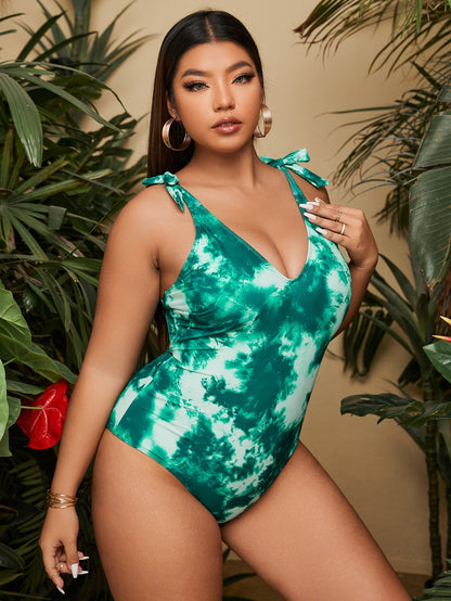 LF (L-4XL) women's one-piece color printing sexy swimsuit plus size