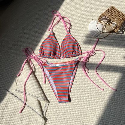 (4 days ready to ship) SY stripe towel cloth fresh split bikini