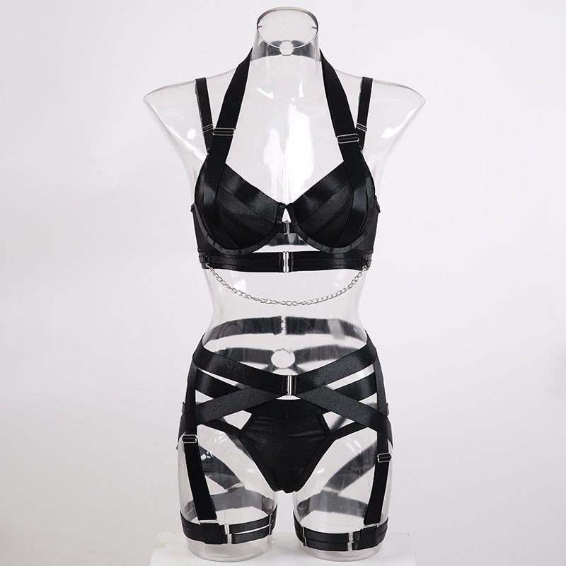 Hollow out strap cross sexy lingerie body shaping two-piece suits