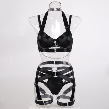 Hollow out strap cross sexy lingerie body shaping two-piece suits