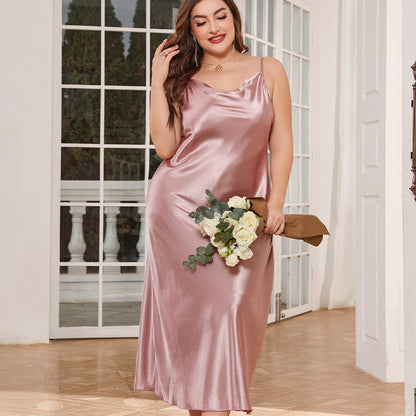 DNL plus size breathable pajamas long artificial silk camisole nightdress