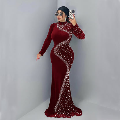 XYZ C7616 elegant velvet rhinestone dress