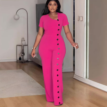 GY (S-3XL) S10893 irregular neckline tight waist wide leg breasted jumpsuit