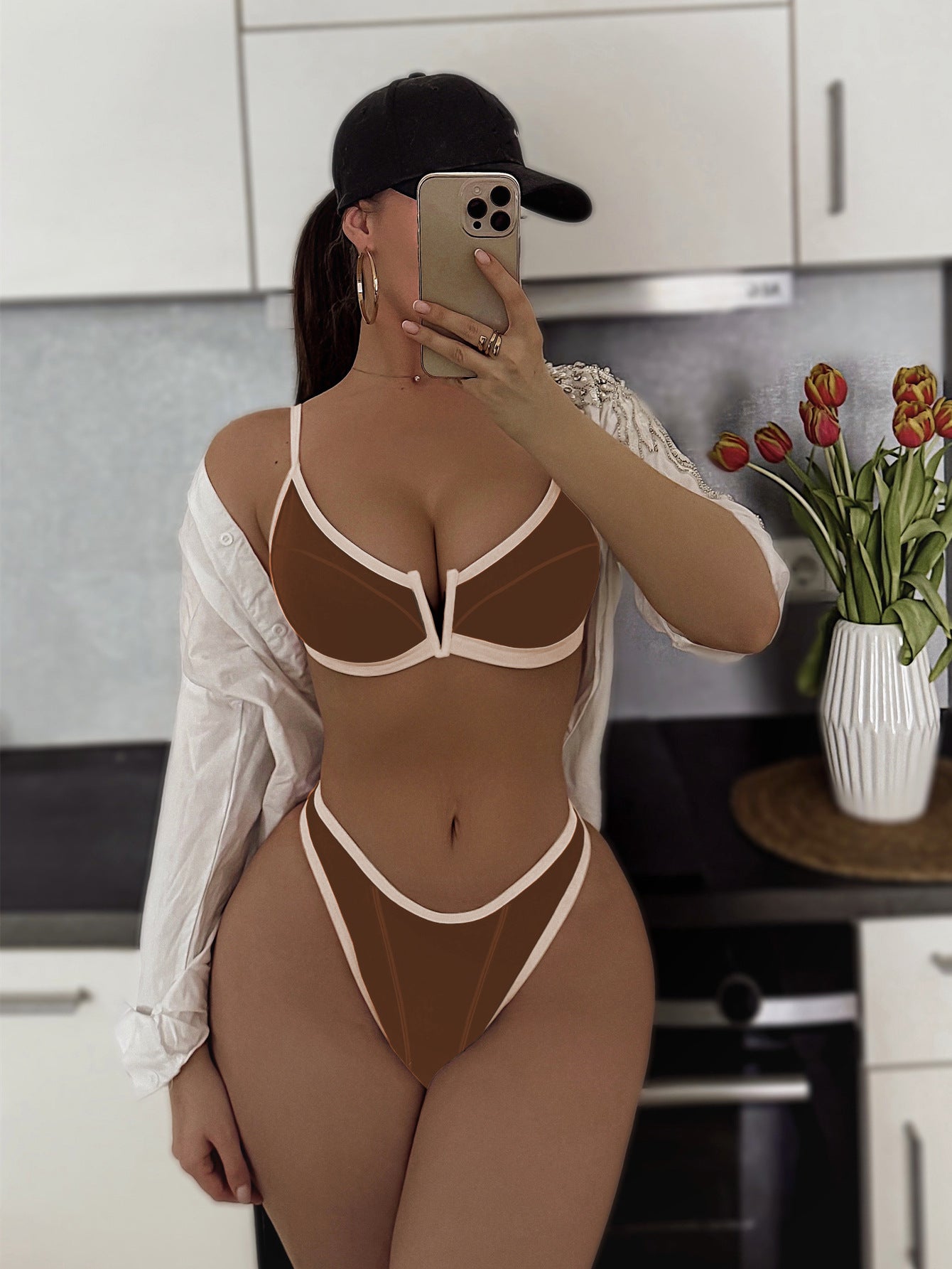Bikini swimsuit V-support color matching bikini6761